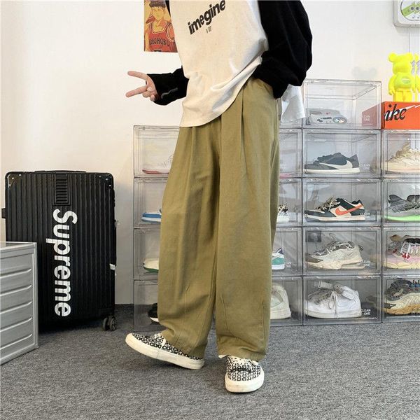 

men's pants autumn cotton baggy wide-leg men fashion retro casual streetwear loose hip-hop straight-leg mens trousers, Black