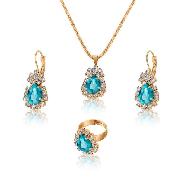 

earrings & necklace ins water drop zircon ring set high-end bridal wedding jewelry wholesale, Silver