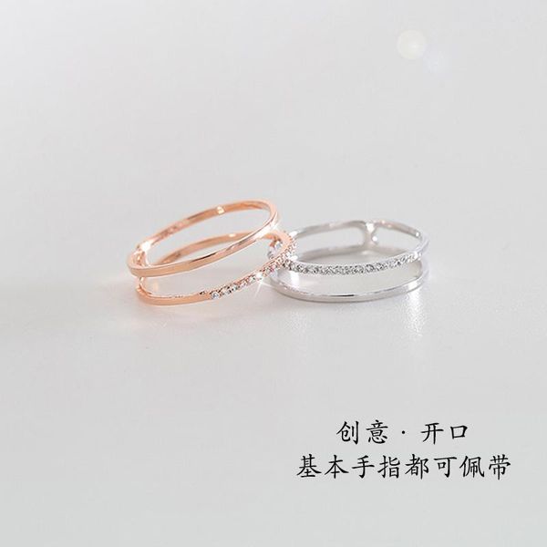 

wedding rings korean 925 sterling silver multi-layer crystal opening adjustable for women men bague, Slivery;golden