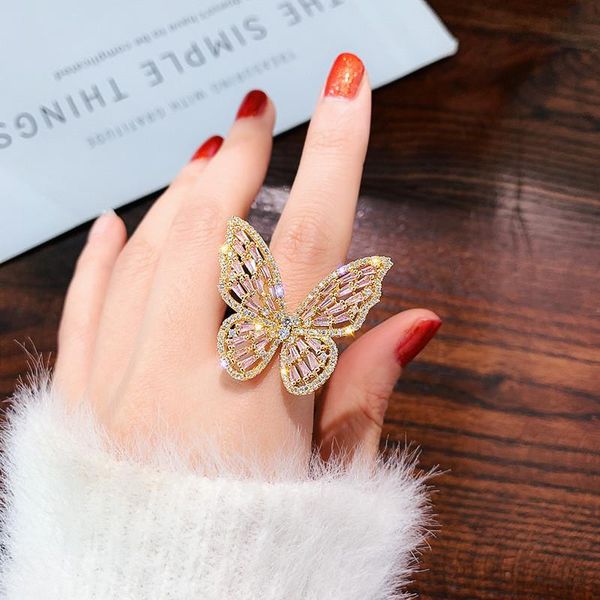 

wedding rings luxury crystal cubic zircon for women 2021 open adjustable shine butterfly weddings party jewelry gifts, Slivery;golden