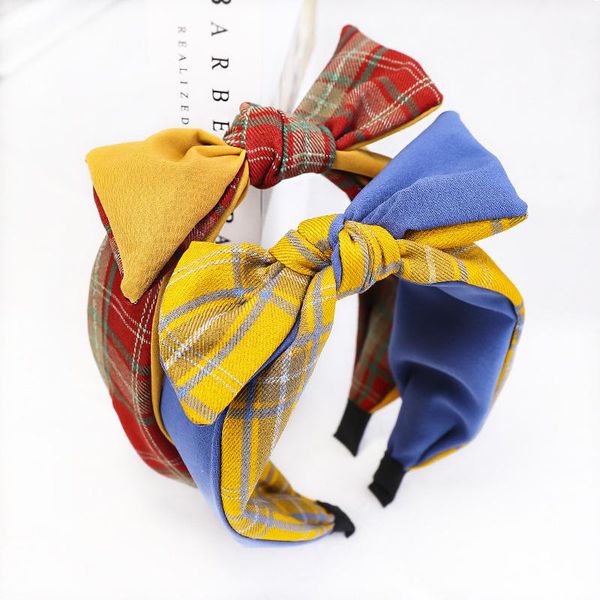 

hair accessories korea high-end fabric headband hairband women headwear simple contrast color lattice bow wide-brimmed lady