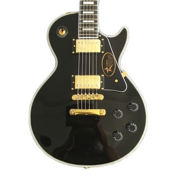 

2022 new electric lp guitar fdlp-008 black color, solid body with maple flame cover ,pearl inlay ebony fretboard,