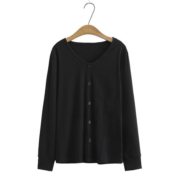 

women's t-shirt plus size xl-4xl white black round neck solid spring shirts long sleeved simple false buttons oversizedt-shirts