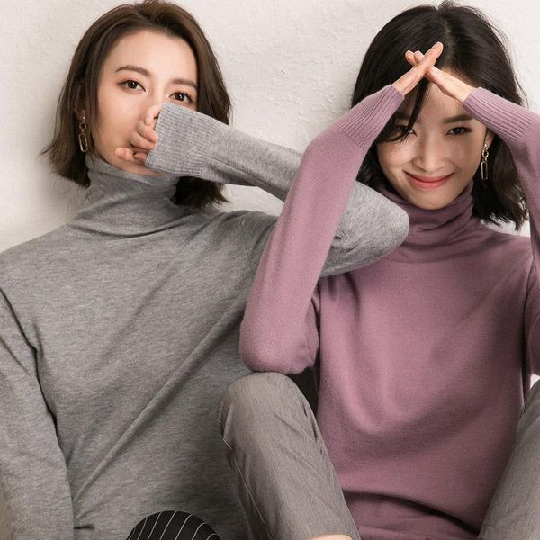 

women's sweaters cashmere turtleneck sweater women for autumn winter 2021 slim pile collar knitted bottoming knit, White;black