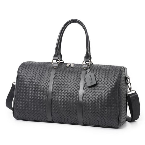 

duffel bags big fashion leather travel large capacity embossed weaving designer luggage handbags sports gym knitting pattern tote bag