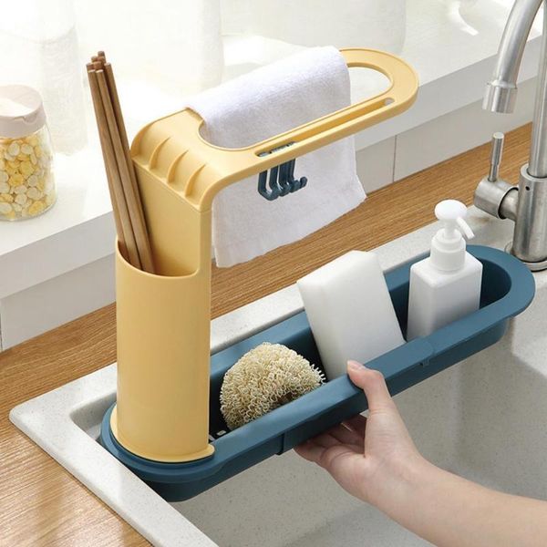 

storage baskets sink rack multifunctional with hooks plastic adjustable dish drain shelf for kitchen convenience pot