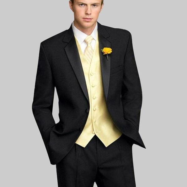 

men's suits & blazers custom luxury two button notch lapel black suit with yellow vest slim fit groomsmen for wedding beach party male, White;black