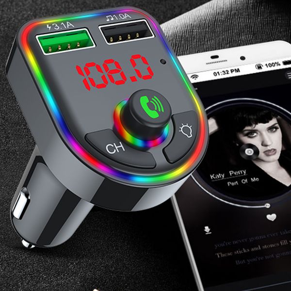 F6 Auto Bluetooth FM Transmitter FM Colore LED Caricatore di backlight Kit Mp3 Player 3.1A 1A Dual USB Adattatore Audio Wireless ricevitore