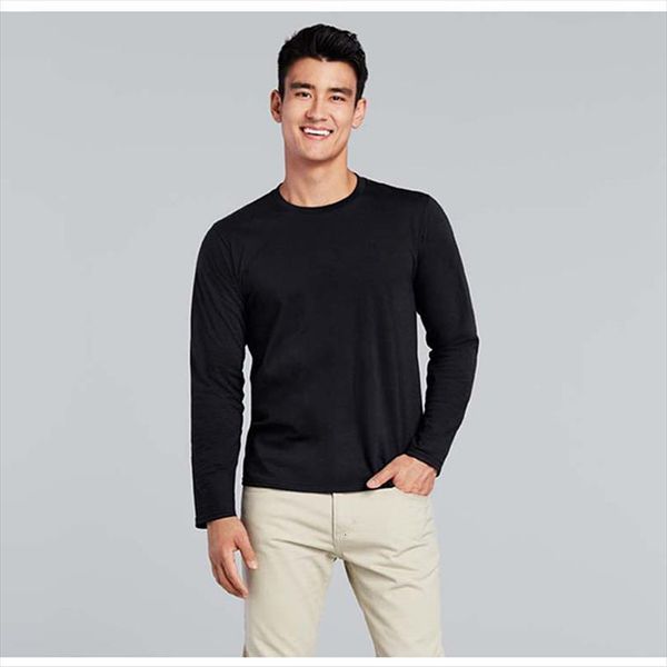 

mrmt 100% cotton men long sleeve pure color culture neck solid tee, White;black