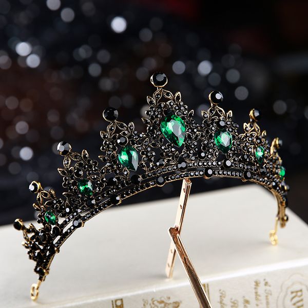 

baroque retro black bridal crystal tiaras crowns princess queen luxury pageant prom rhinestone veil tiara wedding hair accessory j0121, Slivery;golden