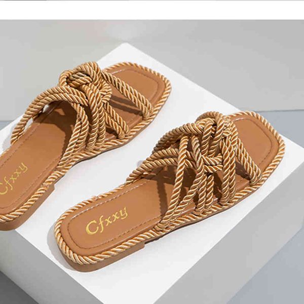 

slippers women summer flip-flops weave flip flops for home female flats rubber slides footwear kwpm, Black