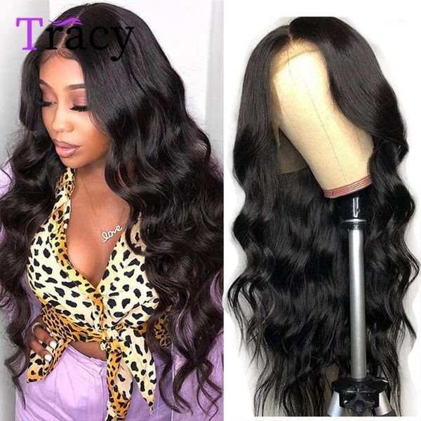 

tracy 13x4 lace front human hair wigs 32 inch brazilian natural hairline body wave pre-plucked frontal wigs1, Black;brown