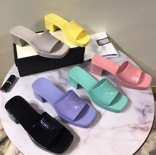 

ladies high heel slippers outdoor beach party shoes rubber platform sandals candy 10 colors, Black