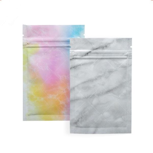 

100pcs/lot colorful marble aluminum foil bag self grip seal tear notch reclosable resealable chocolate tea pouches storage bags