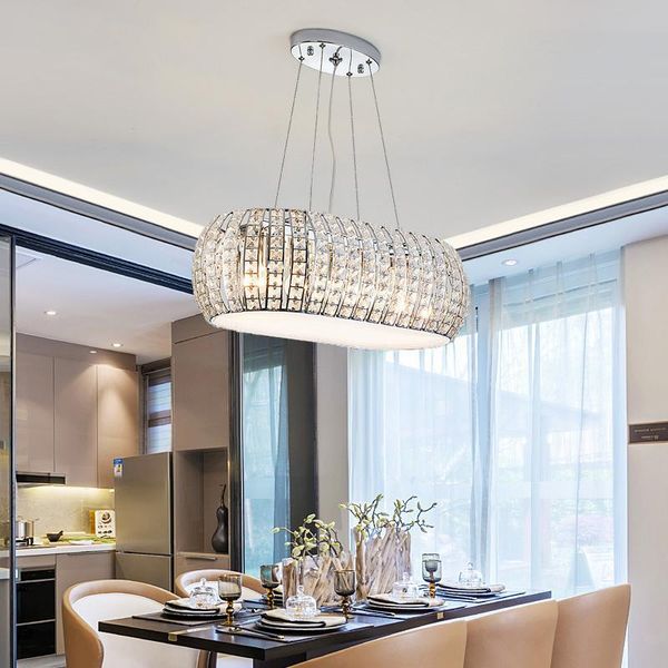 

modern lustre crystal led chandeliers lighting dining room oval chrome metal pendant chandelier lights hanging lamp fixtures