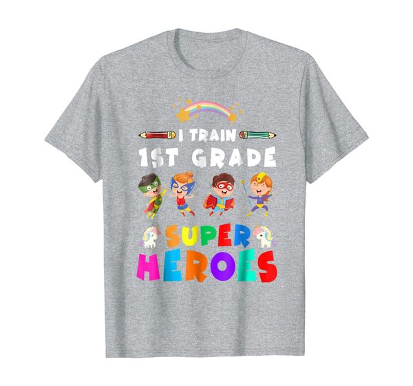 

i train 1st grade super heroes unicorns teacher gift t-shirt, White;black