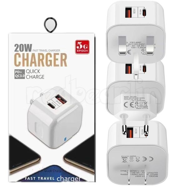 

20w super fast quick chargers type c pd usb-c wall charger led eu us uk power adapter for iphone samsung huawei xiaomi with box