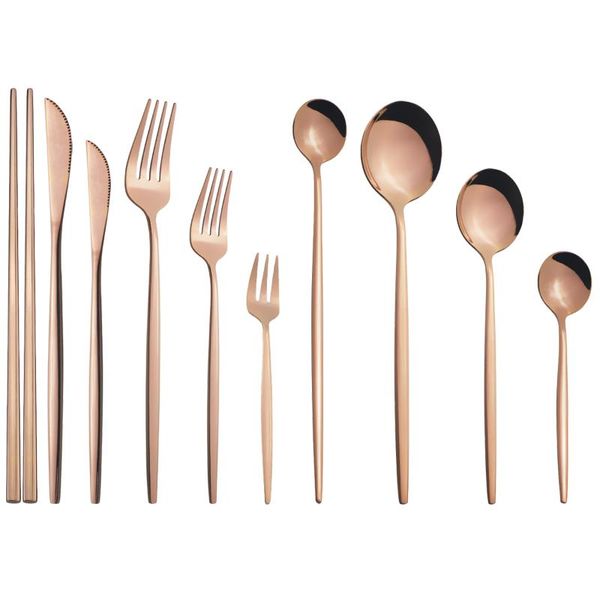 

flatware sets rose gold dinnerware set knife cake fork spoon chopsticks cutlery stainless steel silverware kitchen tableware