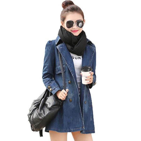 

wool blends fashion women's denim trench coat casual windbreaker cowboy outwear loose thin cardigan big size women clothing, Black