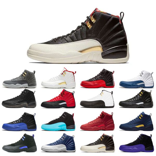 

12s 12 original basketball shoes for man purple bulls dark grey fiba flu game french blue gym red indigo michigan o-black reverse taxi twist