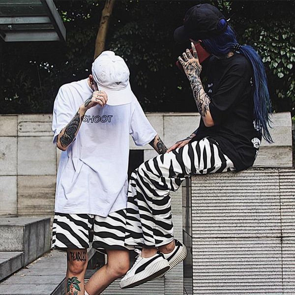 

zebra animal print straight men women pant vintage boyfriend loose casual trousers elastic waist harajuku streetwear, Black;white