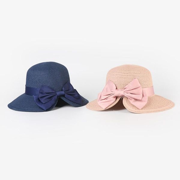 

outdoor hats straw sunhat women summer beach wide brim bow sunscreen travel hat hv99, Black;white