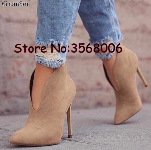 

boots black red gray pointed toe stiletto ankle thin heels slip-on spring autumn short woman shoes sapato feminino