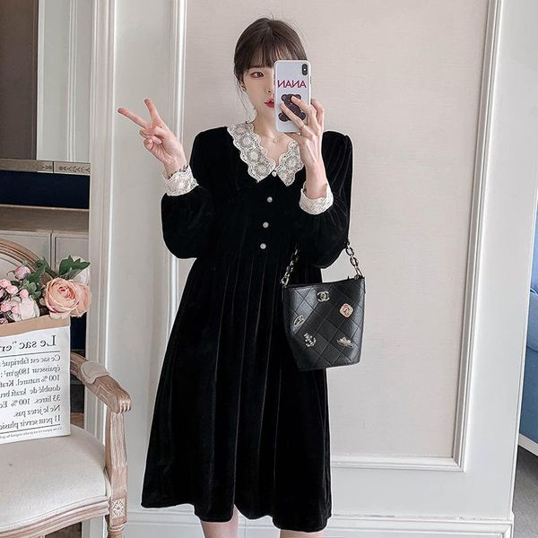 

maternity dresses 2021 autumn dress v-neck long-sleeved loose plus size lace women pregnant, White