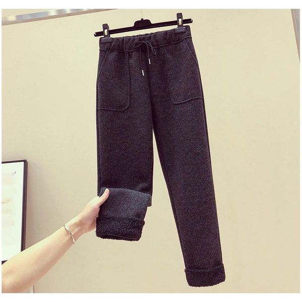 

pantladies high waist casual veet cropped straight leg pants winter2021, Black