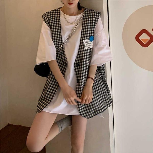 

women's vests plaid suit vest for women in spring and summer, Black;white