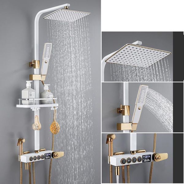 

bathroom shower sets black wall mounted thermostatic faucet set rain bath bathtub mixer tap digital display chrome white