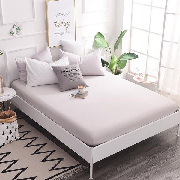 

sheets & sets single double light gray cotton fitted sheet mattress cover four corners with elastic bed twin full queen king lining
