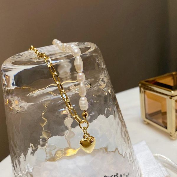 

chokers timeonly elegant asymmetric irregular baroque pearl necklace for women gold color link chain love heart choker necklaces gifts, Golden;silver