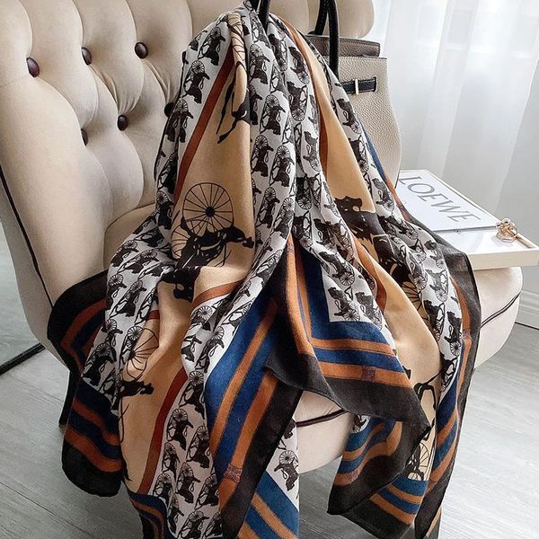 

scarves 2021 autumn and winter dustproof fashion print 180x90cm bandanna carriage beach towel female cotton shawls, Blue;gray