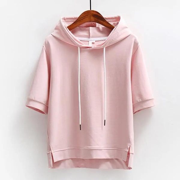 

women's t-shirt 100% cotton hoodie t shirt woman 2021 loose korean style plus size o neck women shirts summer short sleeve, White