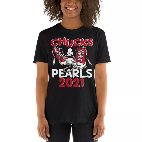 

chucks and pearls 2021 cool shoes black history month pride black girl t-shirt, White;black