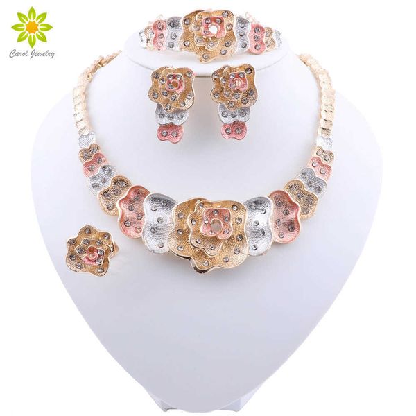 

fashion charm african bride earrings ring jewelry sets classic style wedding dubai necklace bracelet for women jewelry set h1022, Silver
