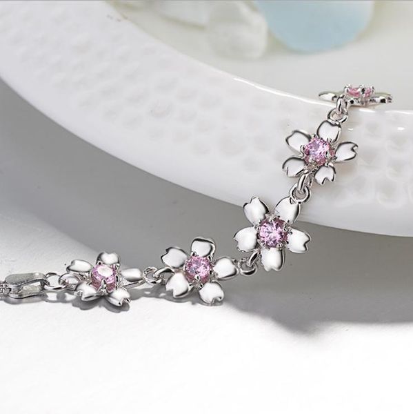 

charm bracelets s925 sterling silver bracelet female simple cherry blossom fashion creative jewelry, Golden;silver