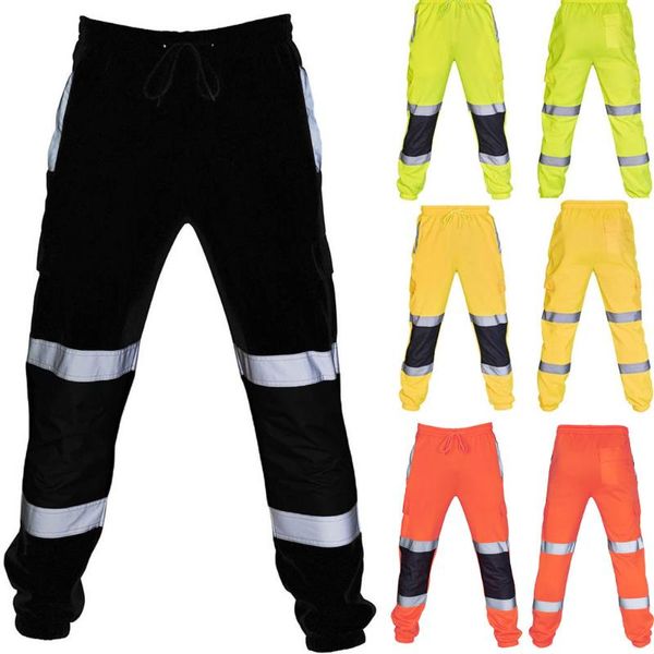 

men's pants men work high visibility overalls casual pocket trouser, Black