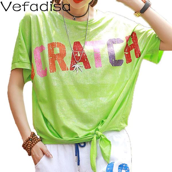 

women's t-shirt vefadisa fashion bright summer women 2021 letter printed female casual irregular plus size qyf5456, White