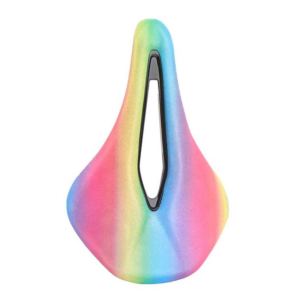 

bike saddles rainbow seat hollowed breathable padded curved bow touring mountain bicycle saddle pu leather soft cushion comfortable