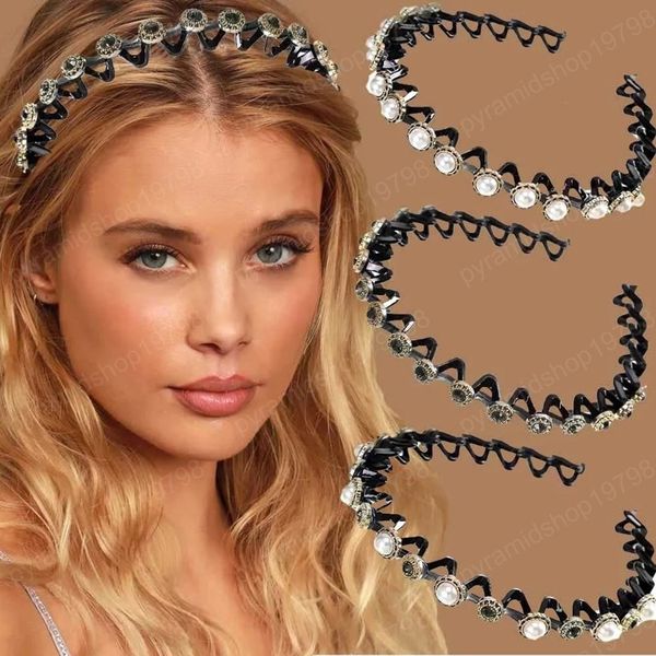 

fashion pearls hair accessories women hair hoop headbands rhinestone non-slip hairbands girls bezel hair bands, Slivery;white