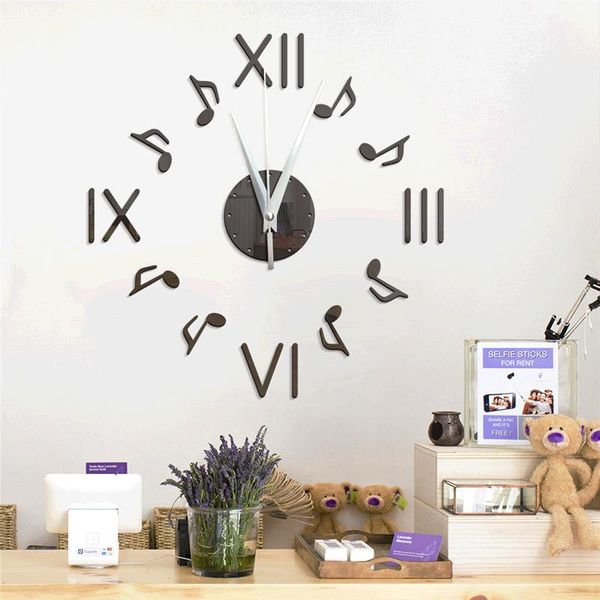 

wall clocks small clock fashion musical notes digital simple acrylic mirror decoration home mute stuff