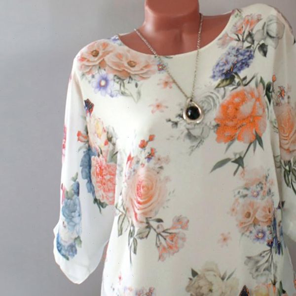 

womens shirts colorful flower blouse women shirt plus size loose bohemian o neck short sleeve cotton female pullover, White