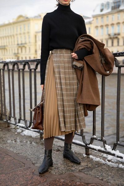 

skirts 2021 women skirt fall/winter check adjustable pleated, Black