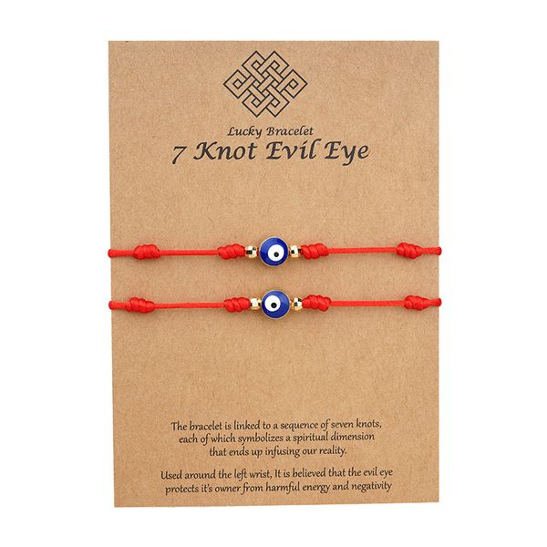 7 Knoten blaues böses Auge Armband Papierkartenarmband verstellbare glückliche rote Schnurarmbänder Paarschmuck Freundschaftsarmband 2 Stück/Set