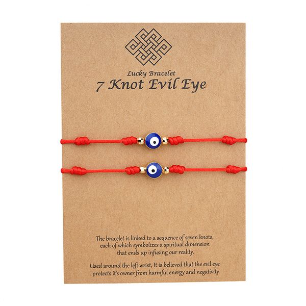 

7 knots blue evil eye bracelet paper card bracelet adjustable lucky red string bracelets couple jewelry friendship bracelet 2psc/set, Golden;silver
