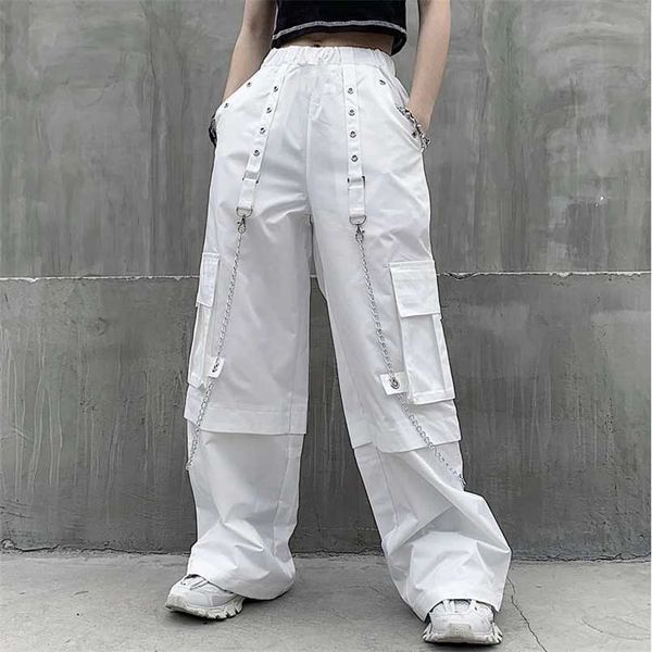 

houzhou mall goth white cargo pants women gothic harajuku hippie streetwear chain punk loose trouser baggy oversize korean style 211112, Black;white
