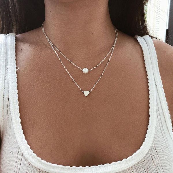 

chokers juorest simple heart pendant necklace for women personality pearl charm chain jewelry gift accessory, Golden;silver
