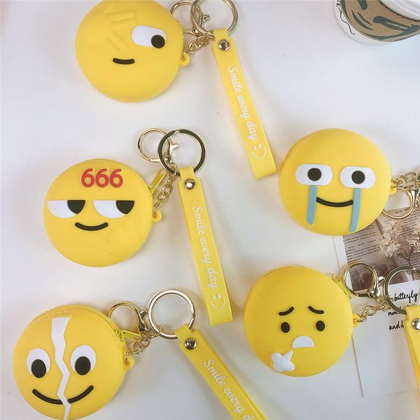 

funny cute emoticon bags straps silicone keychain purse storage cartoon creative explosion car key accessories 10 styles